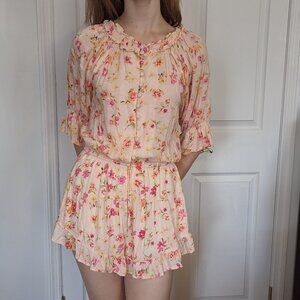 Anna Rae Pink Floral Button-up Romper